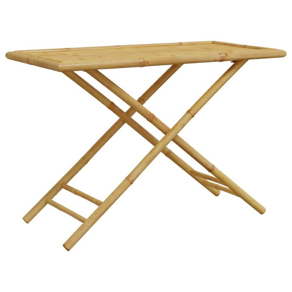 Foldable Outdoor Garden Table | Natural Brown Bamboo Crossed Legs | 43"