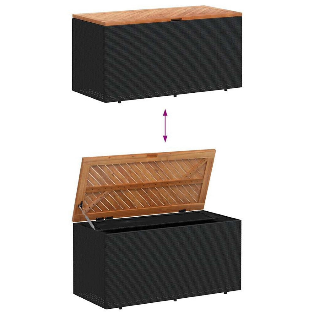 Gia Outdoor Garden Storage Box | Brown Wood Lid | Black | 43’’ BM340472
