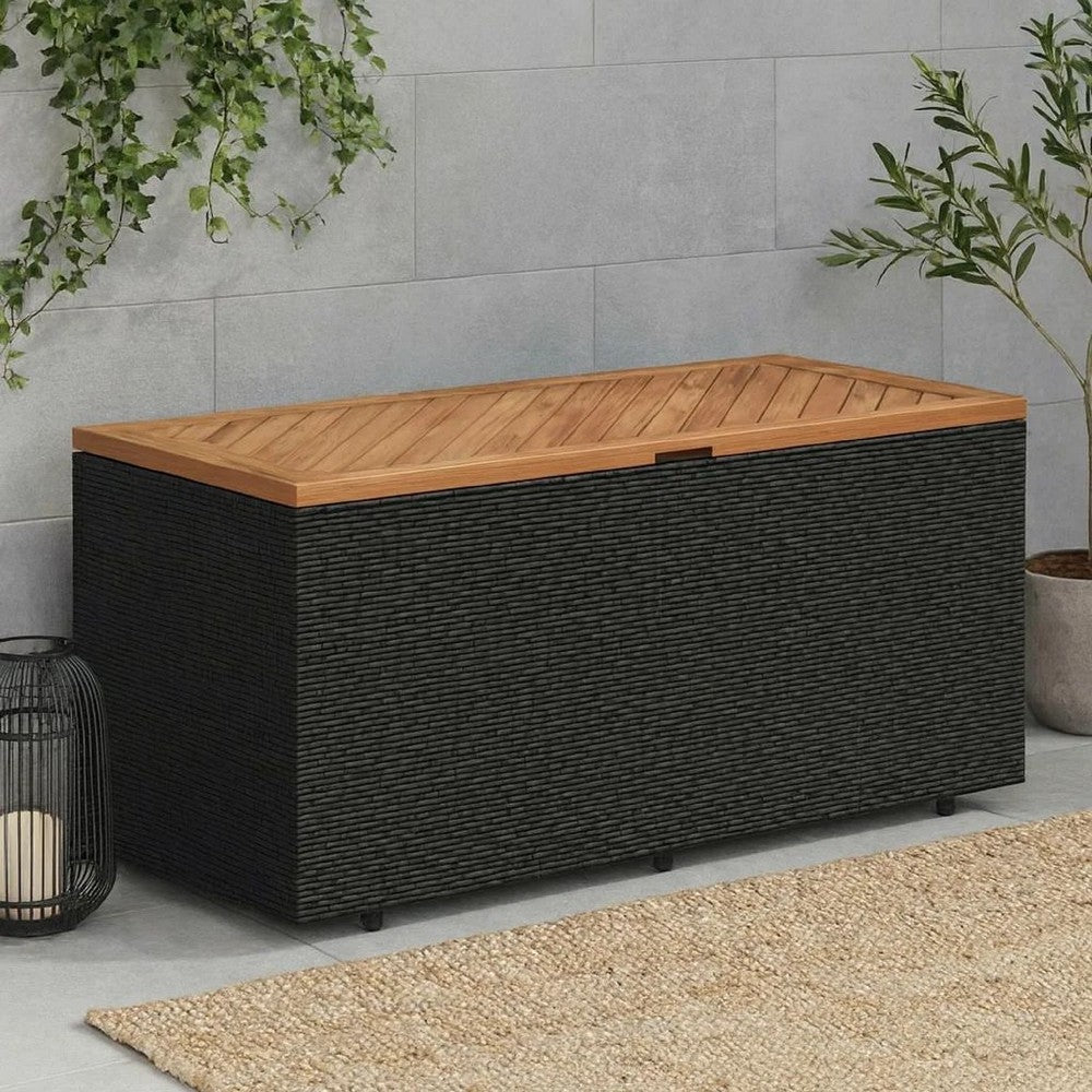 Gia Outdoor Garden Storage Box | Brown Wood Lid | Black | 43"