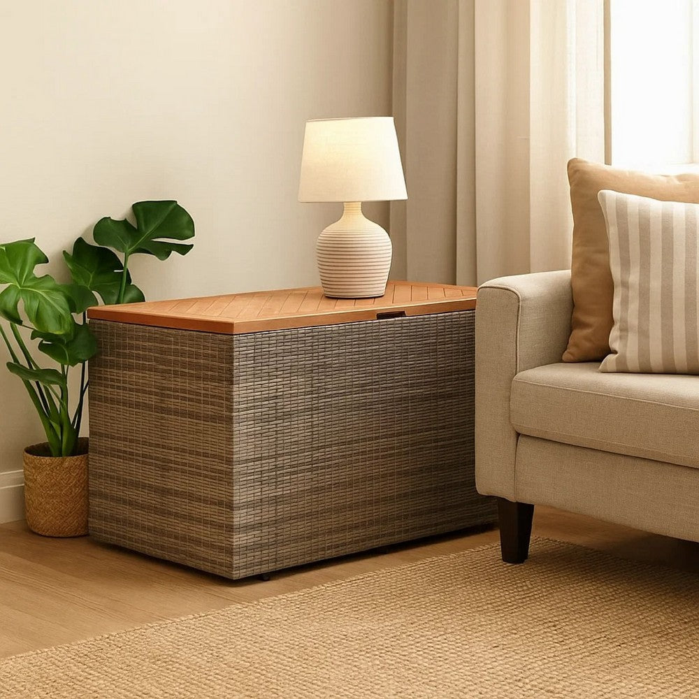 Gia Outdoor Garden Storage Box | Brown Wood Lid | Gray | 43"
