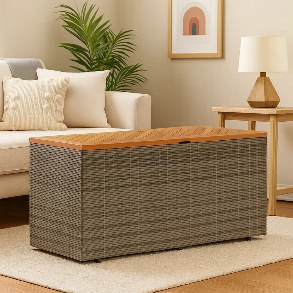 Gia Outdoor Garden Storage Box | Brown Wood Lid | Gray | 43"