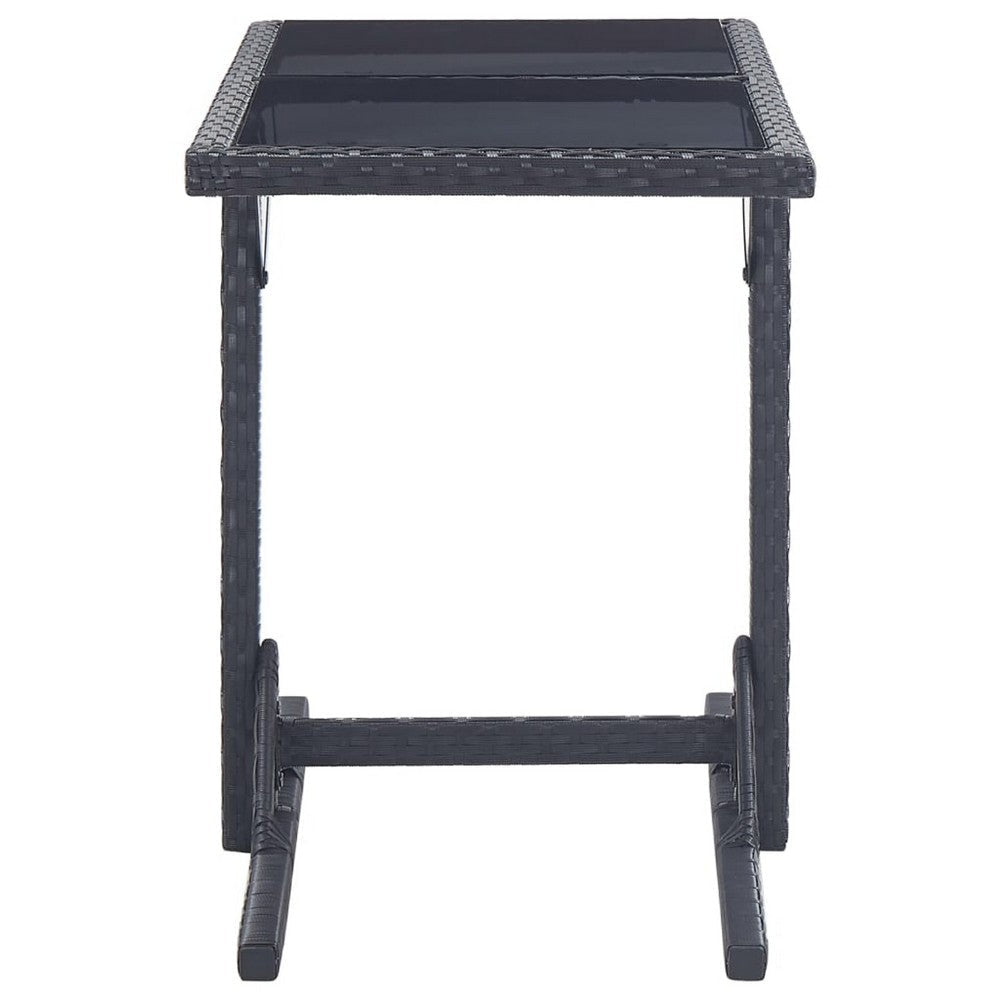 Multipurpose Outdoor Table | Black Poly Rattan | Steel | 43’’ Glass Top BM340474