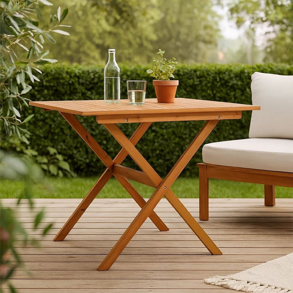 Outdoor Dining Table | Natural Brown Solid Acacia Wood | Rectangular 43"