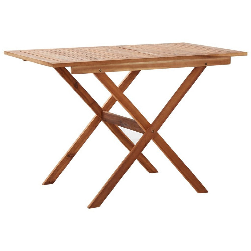 Outdoor Dining Table | Natural Brown Solid Acacia Wood | Rectangular 43"