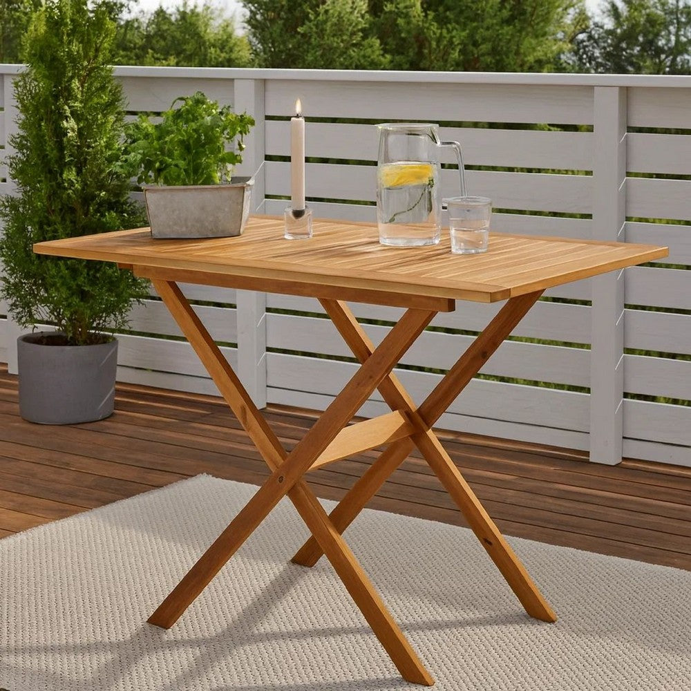 Outdoor Dining Table | Natural Brown Solid Acacia Wood | Rectangular 43"