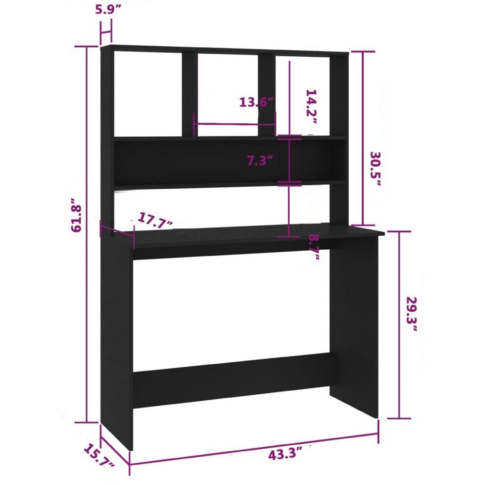 Kira Work Desk with Hutch | 4 Shelves | Black Engineered Wood | 43’’ BM340476