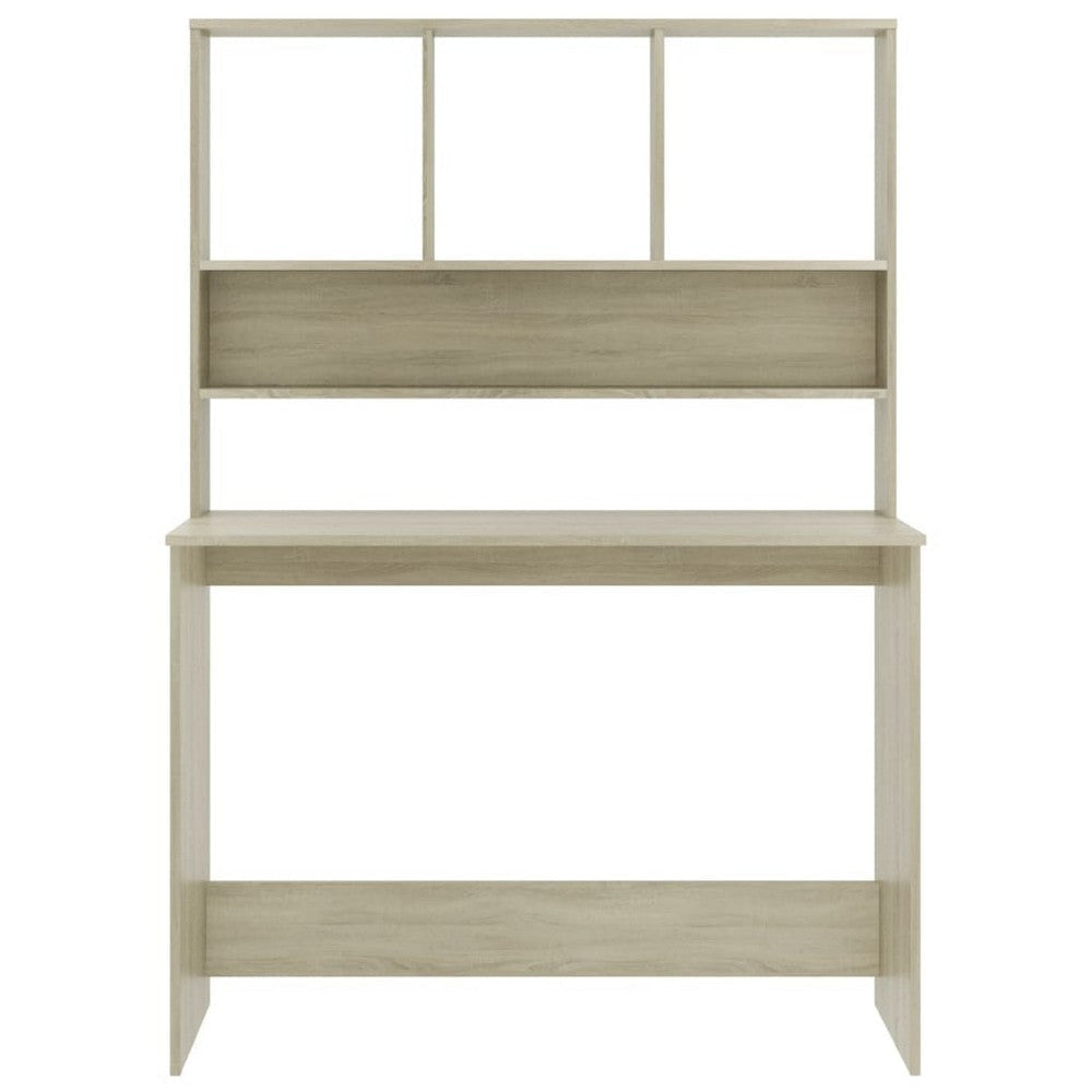 Kira Work Desk with Hutch| 4 Shelves | Beige Engineered Wood | 43’’ BM340477