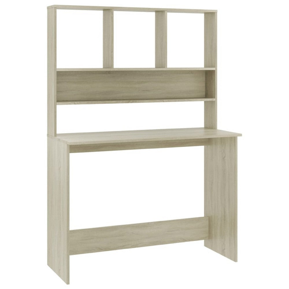 Kira Work Desk with Hutch| 4 Shelves | Beige Engineered Wood | 43"