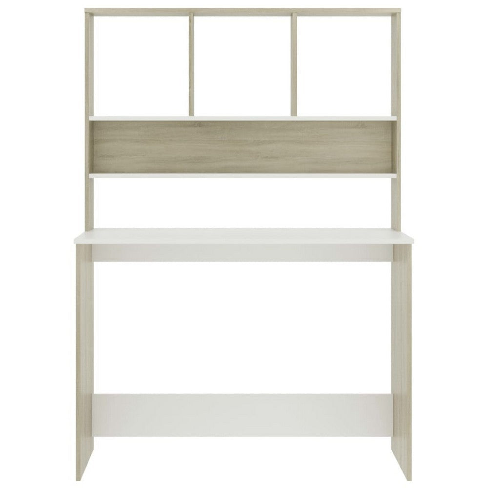 Kira Work Desk with Hutch| 4 Shelves | White Sonoma Wood | 43’’ BM340478