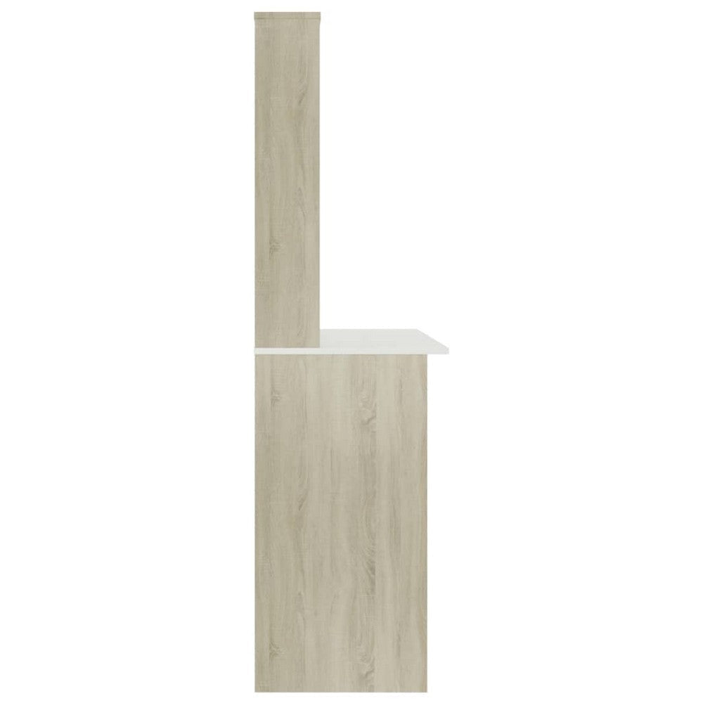 Kira Work Desk with Hutch| 4 Shelves | White Sonoma Wood | 43’’ BM340478