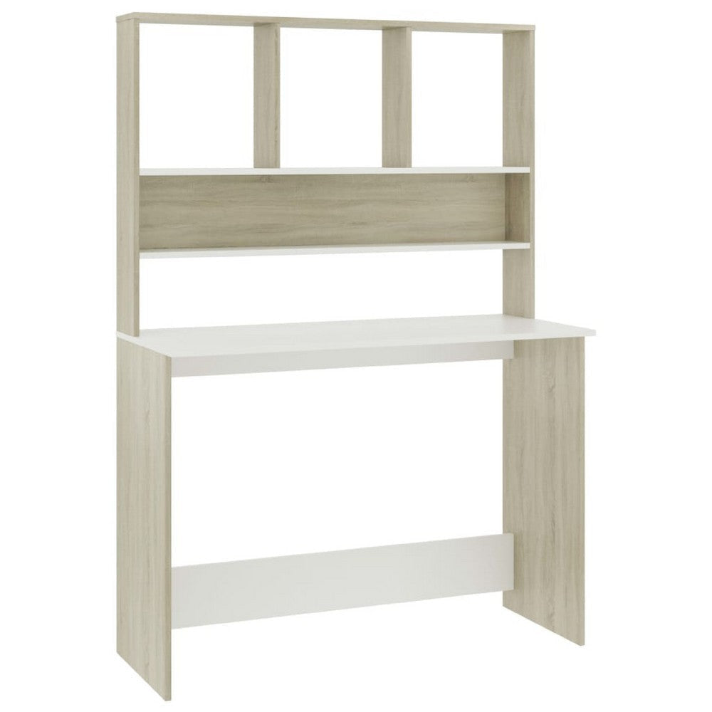 Kira Work Desk with Hutch| 4 Shelves | White Sonoma Wood | 43"