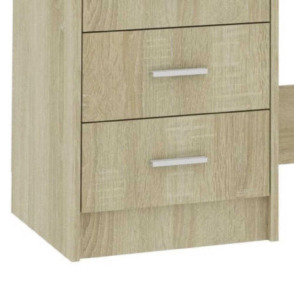 Work Desk, 3 Drawers, 1 Shelf, Sonoma Oak Brown Finish, 43 Inch