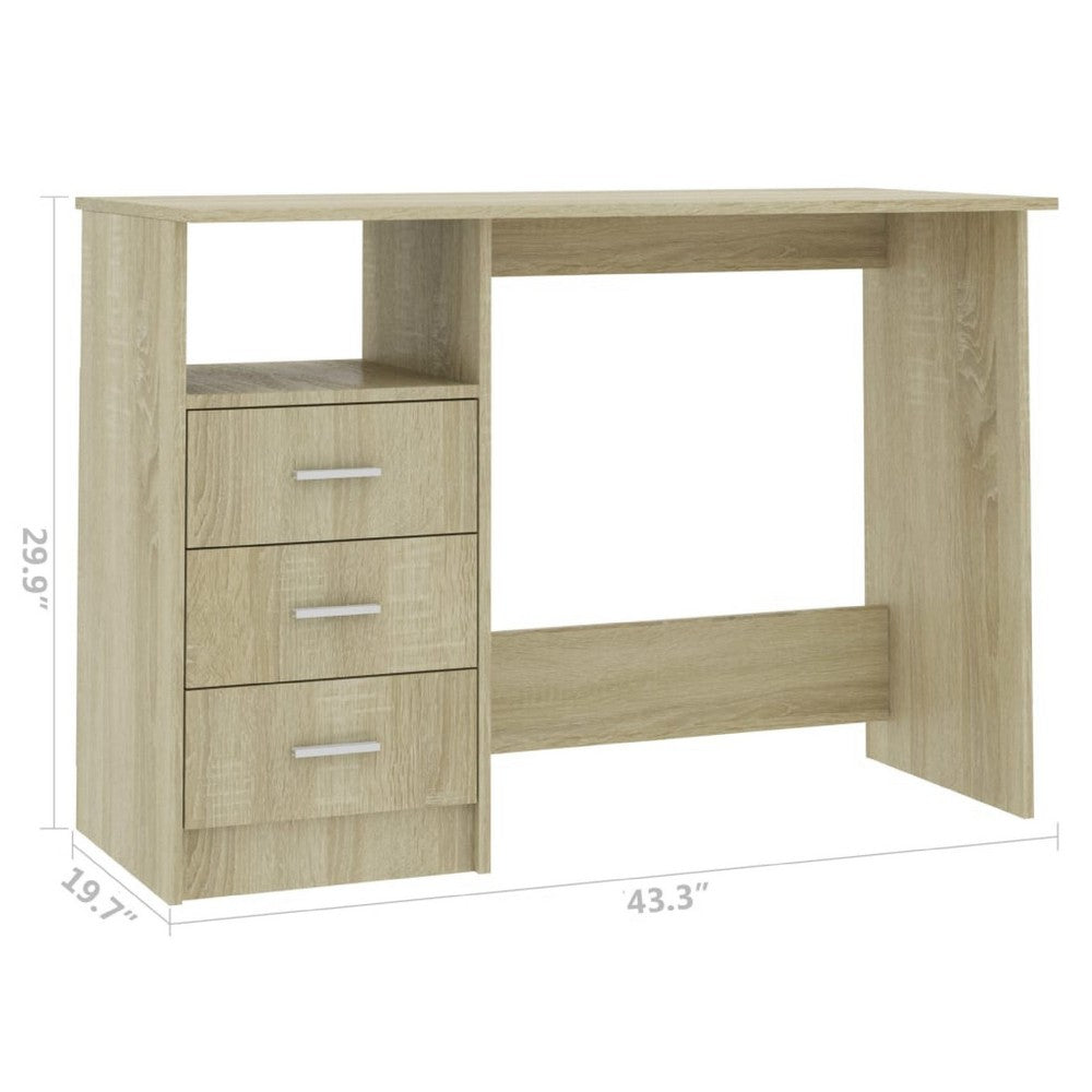 Work Desk, 3 Drawers, 1 Shelf, Sonoma Oak Brown Finish, 43 Inch