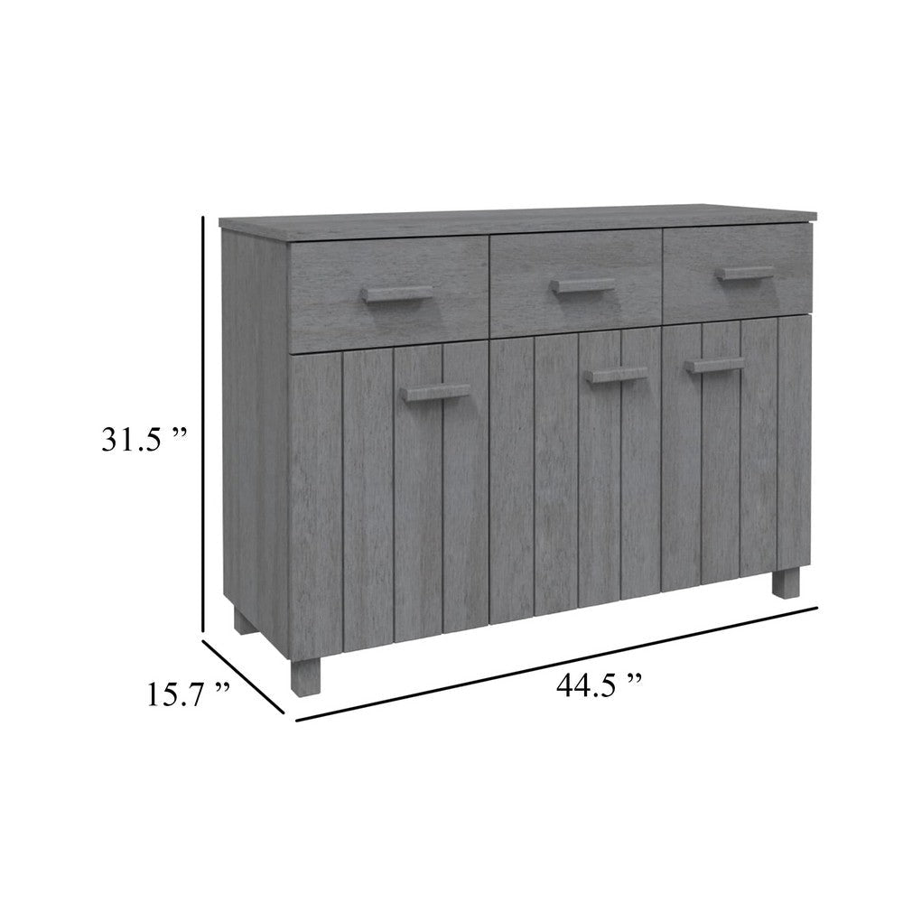 Sideboard | 3 Drawers | 3 Cabinets | Dark Gray Solid Pine Wood | 45’’ BM340480