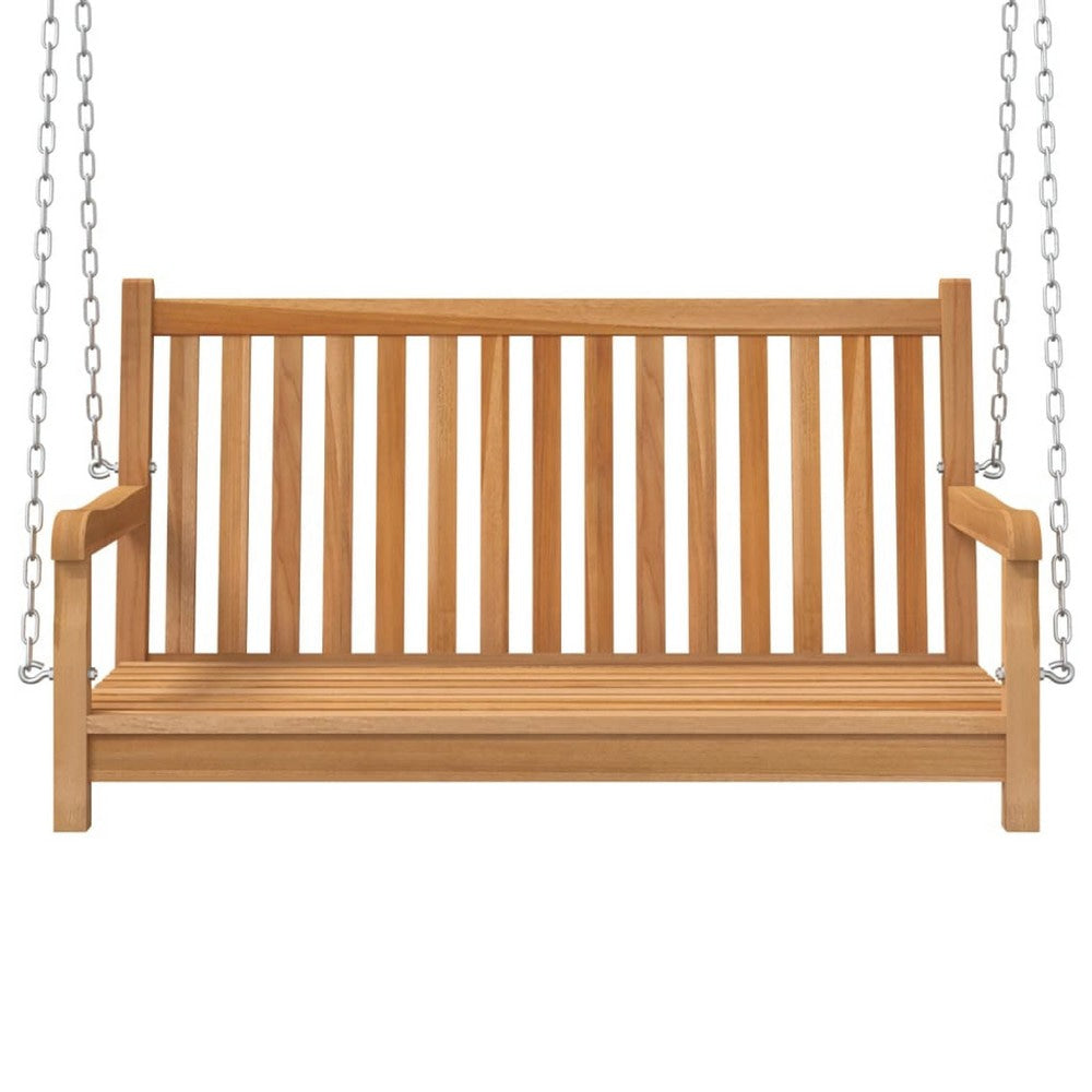 Outdoor Swing Bench | Natural Brown Solid Teak Wood | Metal | 45’’ BM340481