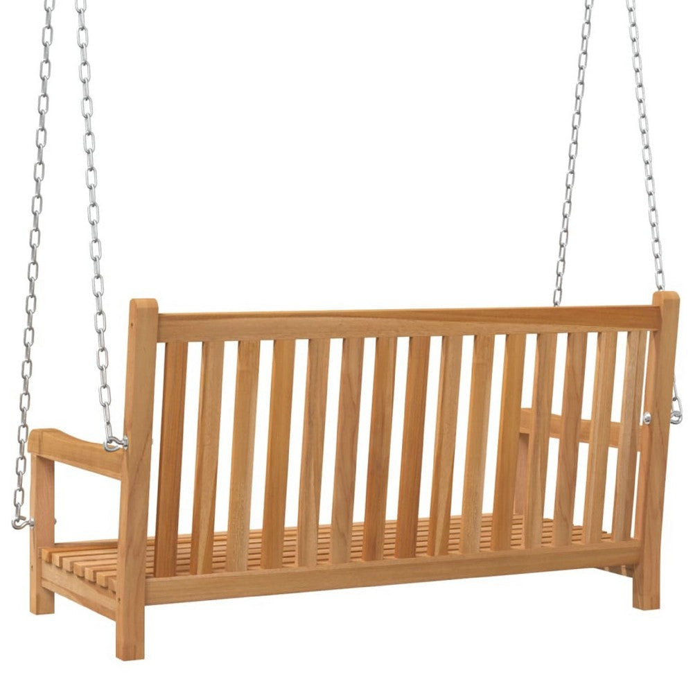 Outdoor Swing Bench | Natural Brown Solid Teak Wood | Metal | 45’’ BM340481