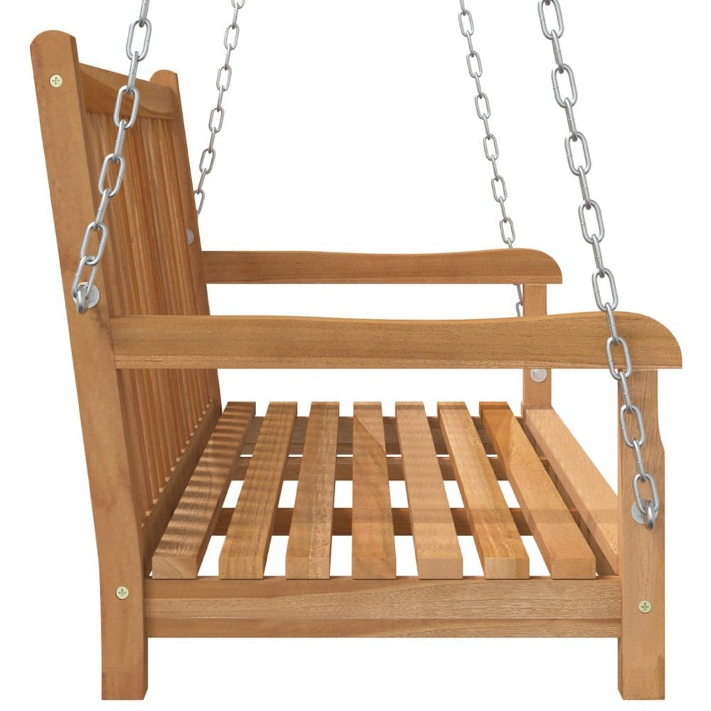 Outdoor Swing Bench | Natural Brown Solid Teak Wood | Metal | 45’’ BM340481