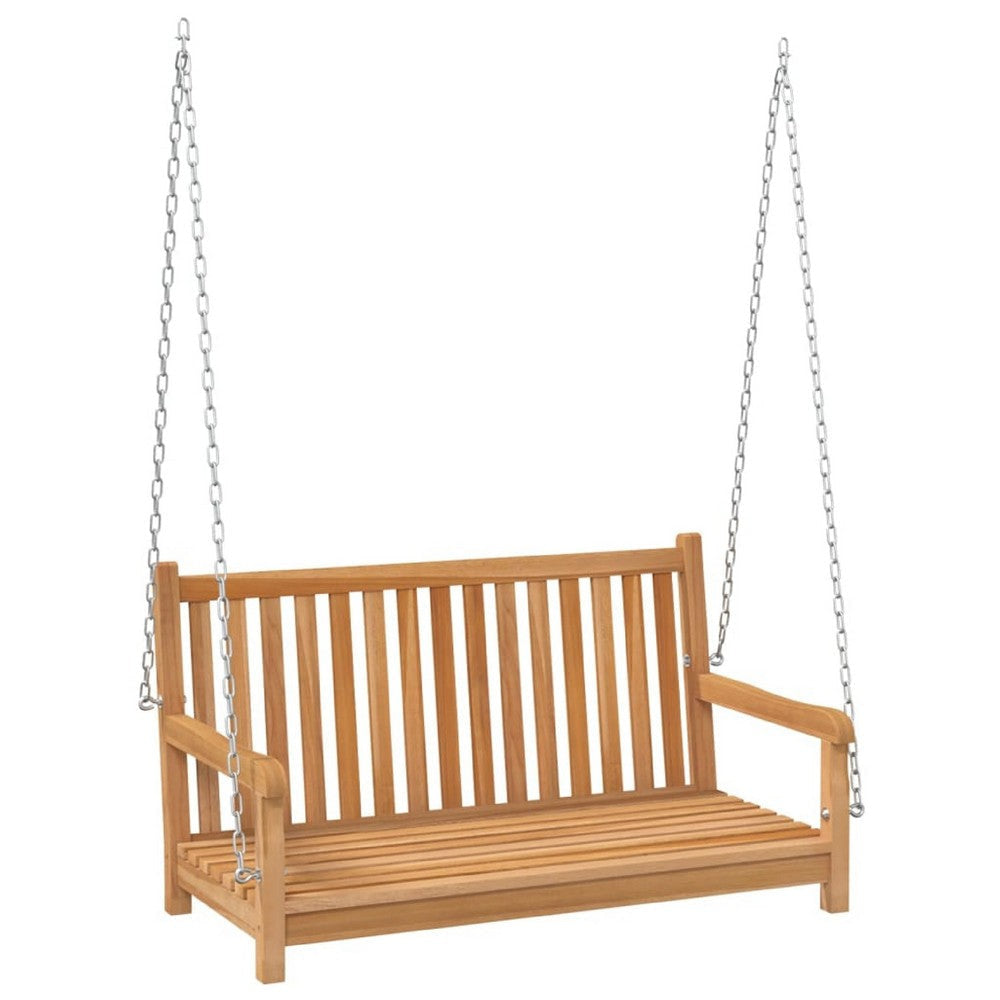 Outdoor Swing Bench | Natural Brown Solid Teak Wood | Metal | 45"