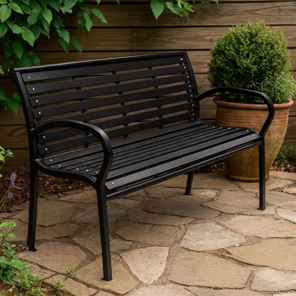 Outdoor Bench | Black Steel | WPC UV & Weather Resistant | 46"
