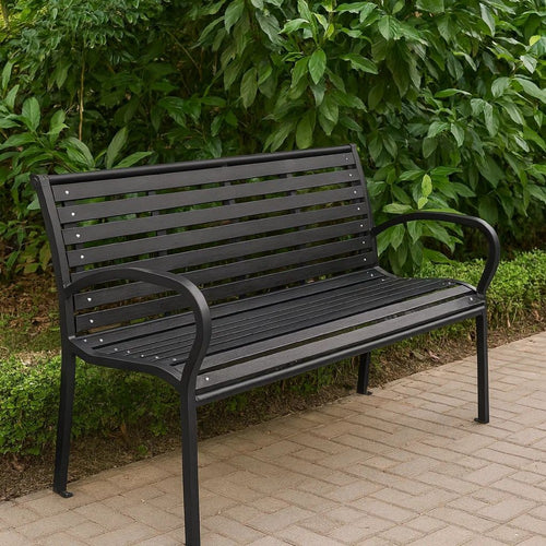 Outdoor Bench | Black Steel | WPC UV & Weather Resistant | 46"