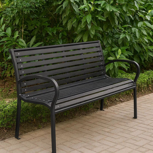 Outdoor Bench | Black Steel | WPC UV & Weather Resistant | 46"