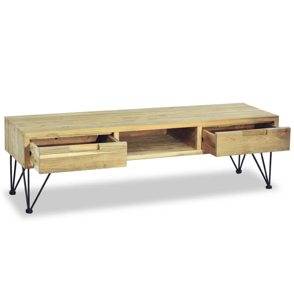TV Stand Media Cabinet | Natural Teak Wood & Wrought Iron | 47’’ BM340485