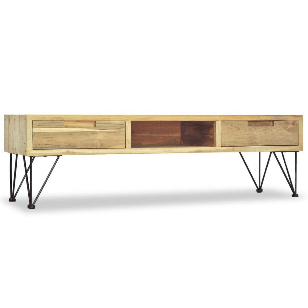 TV Stand Media Cabinet | Natural Teak Wood & Wrought Iron | 47’’ BM340485