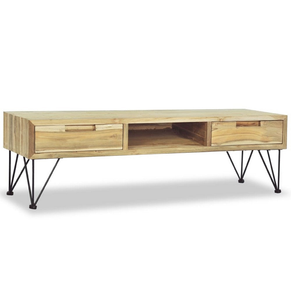 TV Stand Media Cabinet | Natural Teak Wood & Wrought Iron | 47"