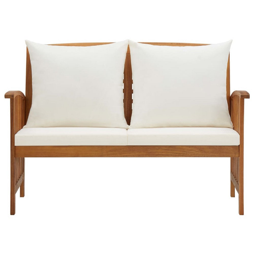 Outdoor Bench | Cream Fabric | Brown Solid Acacia Wood | 47’’ BM340486