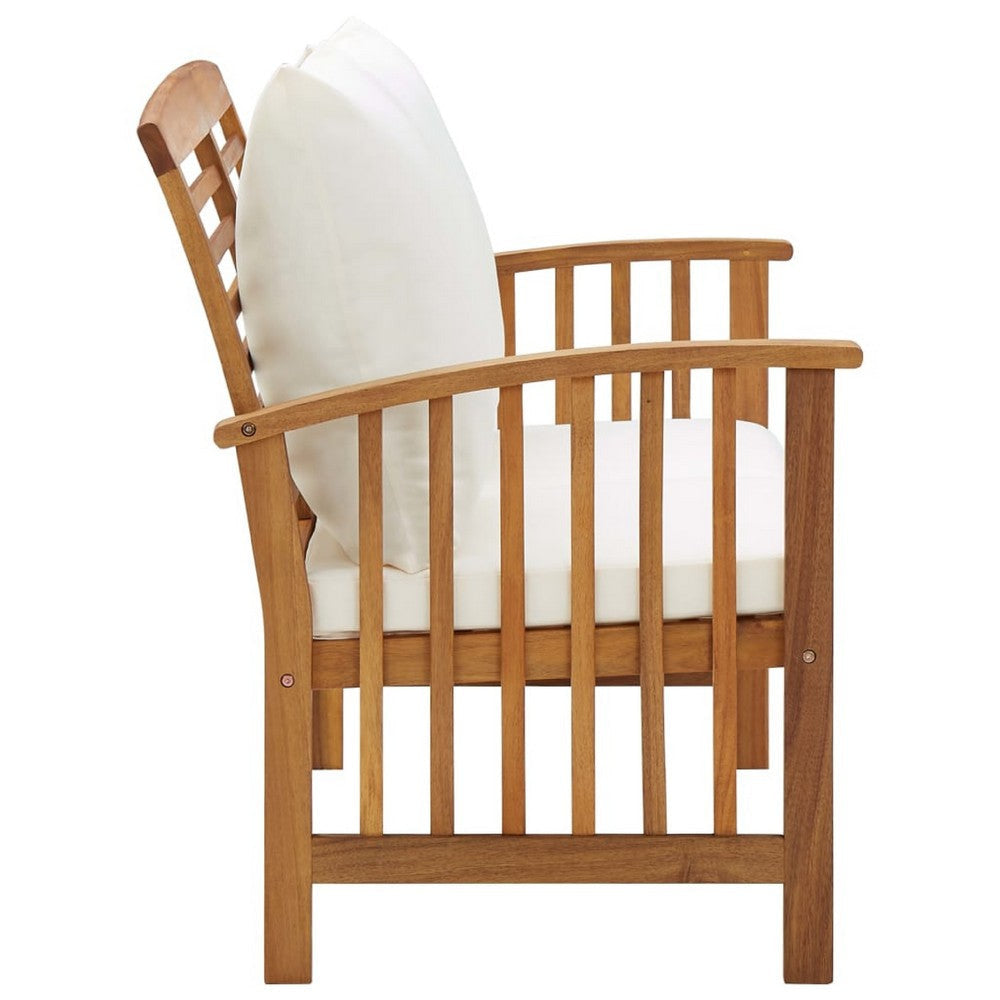 Outdoor Bench | Cream Fabric | Brown Solid Acacia Wood | 47’’ BM340486