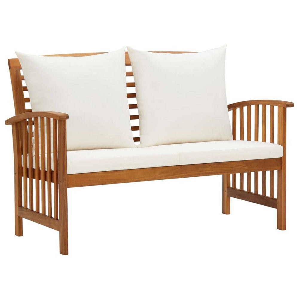 Outdoor Bench | Cream Fabric | Brown Solid Acacia Wood | 47"