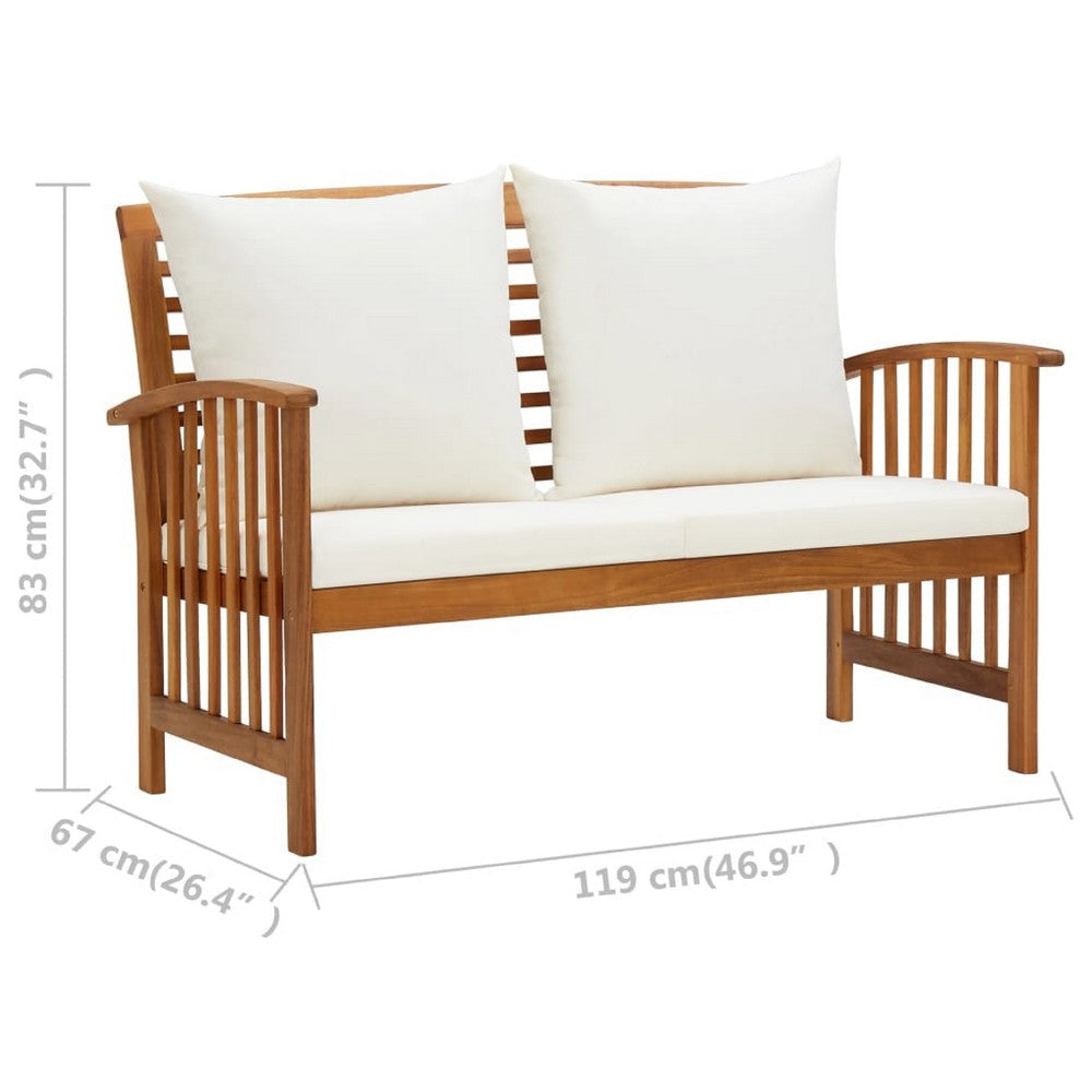 Outdoor Bench | Cream Fabric | Brown Solid Acacia Wood | 47’’ BM340486