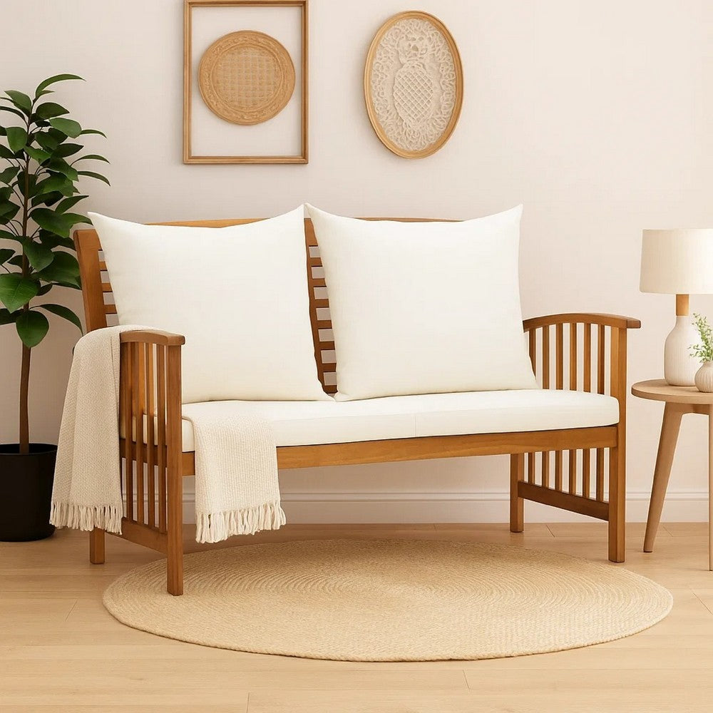 Outdoor Bench | Cream Fabric | Brown Solid Acacia Wood | 47"