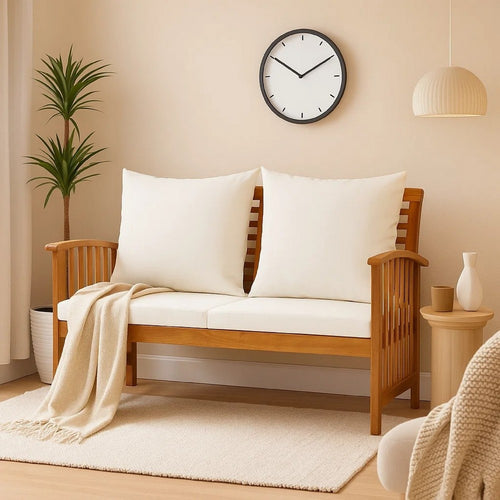 Outdoor Bench | Cream Fabric | Brown Solid Acacia Wood | 47"