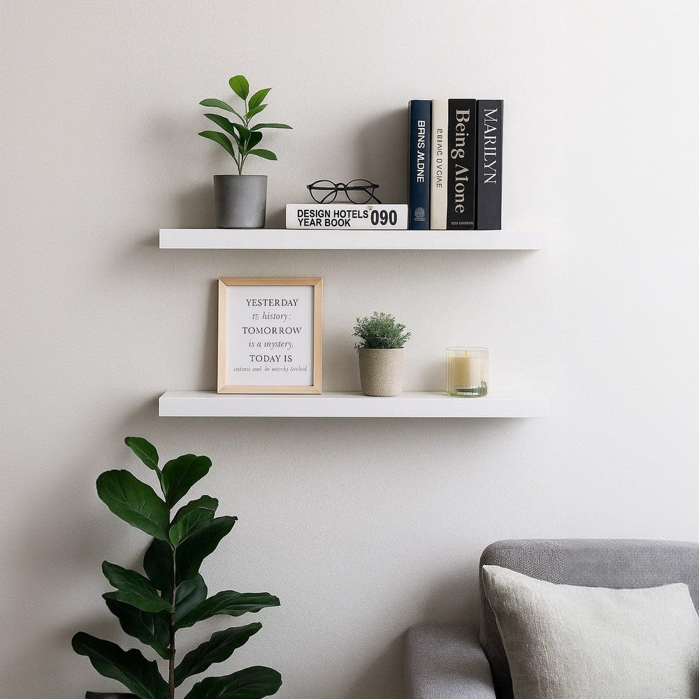 Floating Wall Shelf Set of 2 | Spacious White Frame | 47’’ BM340487