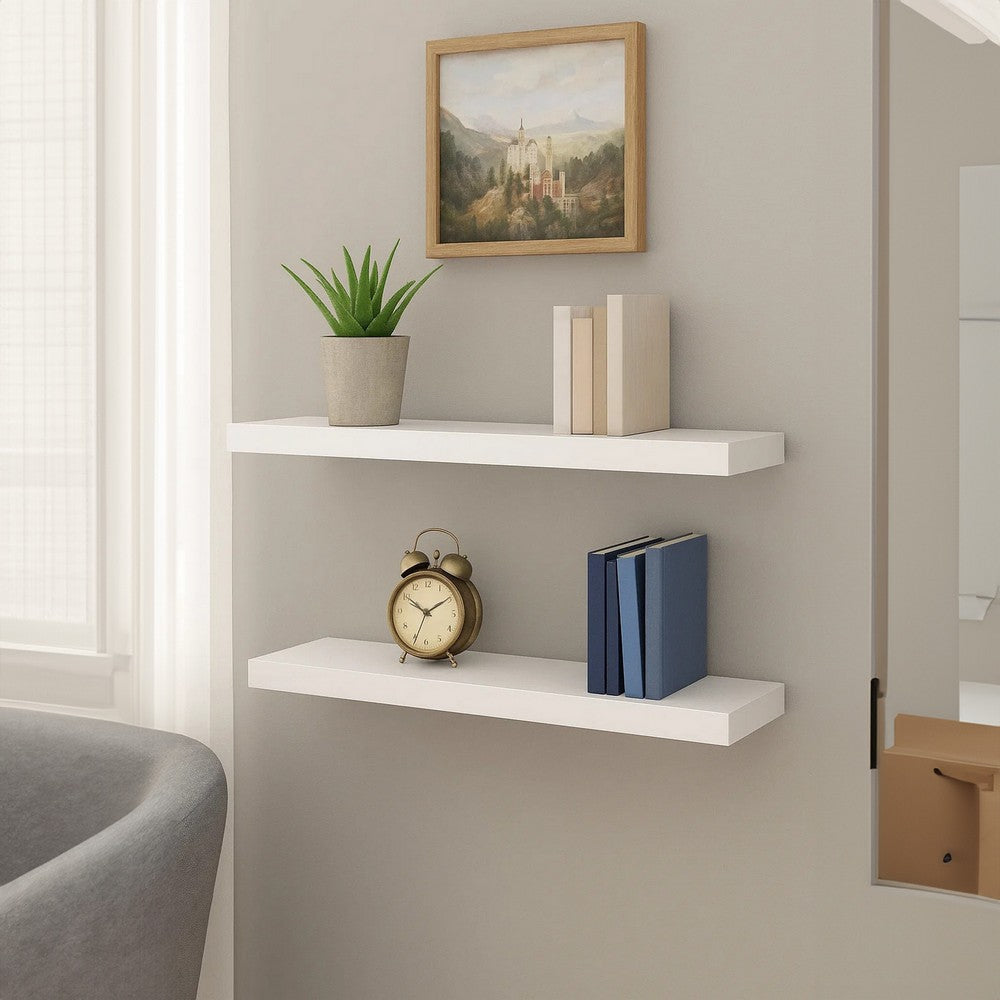 Floating Wall Shelf Set of 2 | Spacious White Frame | 47’’ BM340487