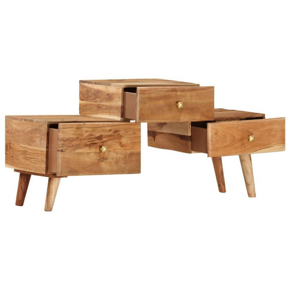 TV Stand Media Cabinet | Honey Brown Solid Acacia Wood | 3 Drawers | 43’’ BM340488