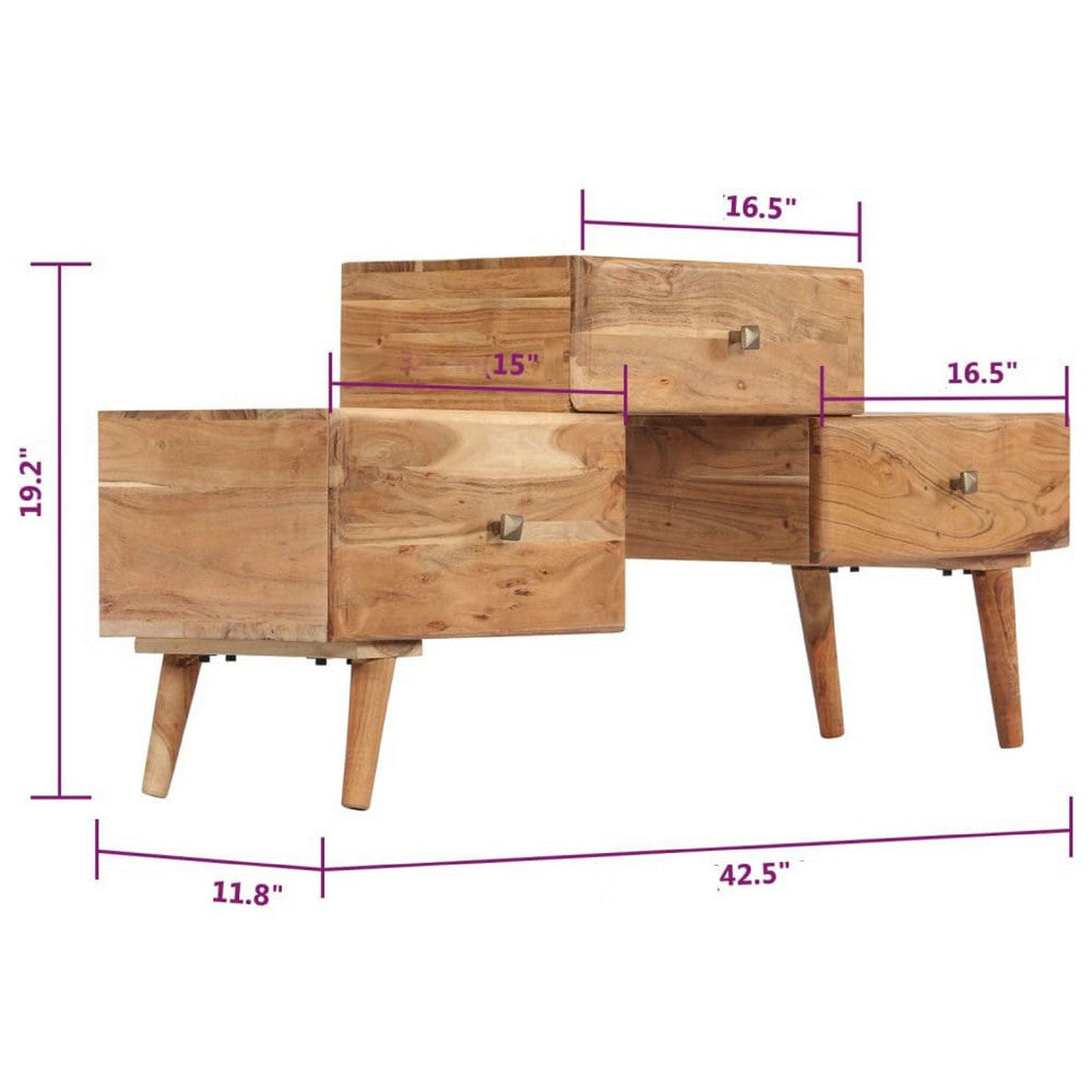 TV Stand Media Cabinet | Honey Brown Solid Acacia Wood | 3 Drawers | 43’’ BM340488
