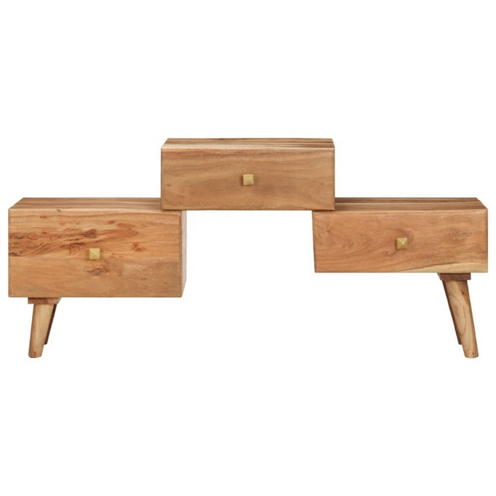 TV Stand Media Cabinet | Honey Brown Solid Acacia Wood | 3 Drawers | 43"