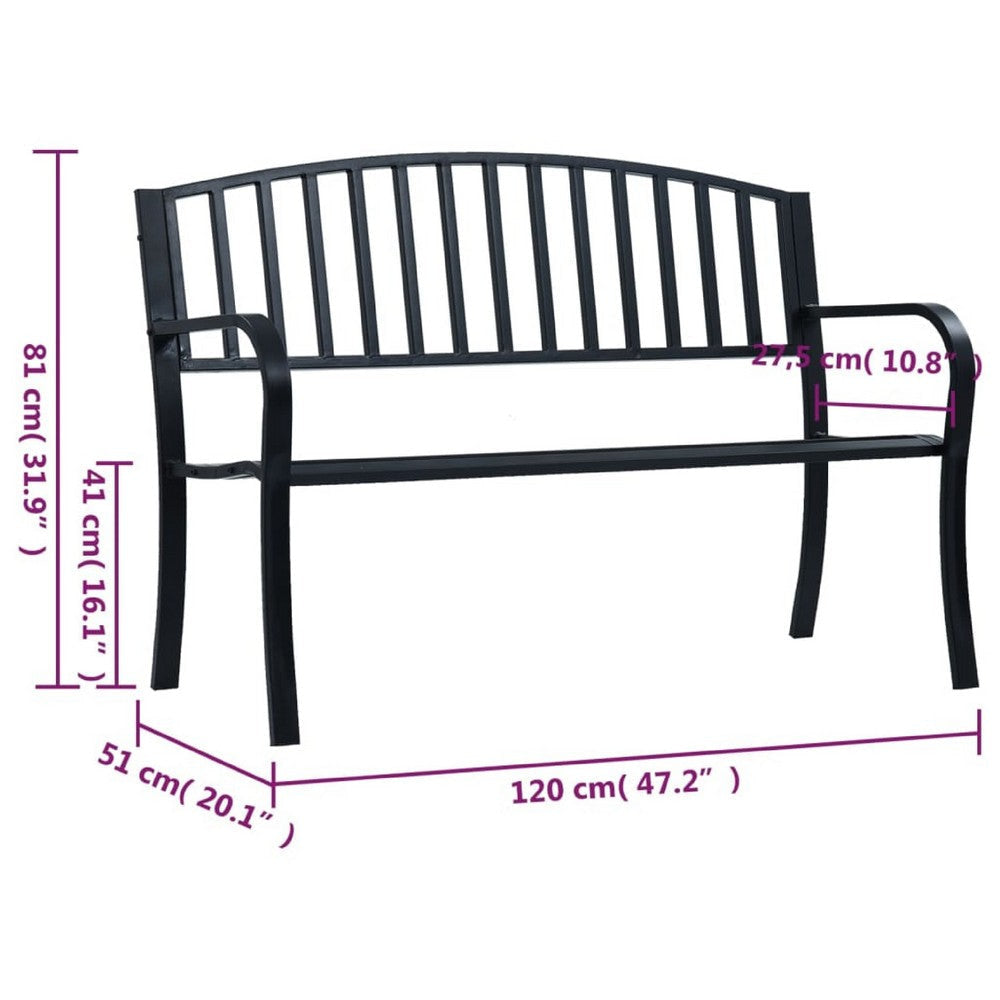 Outdoor Bench | Black Powder-Coated Steel | Curved Backrest | 47’’ BM340490