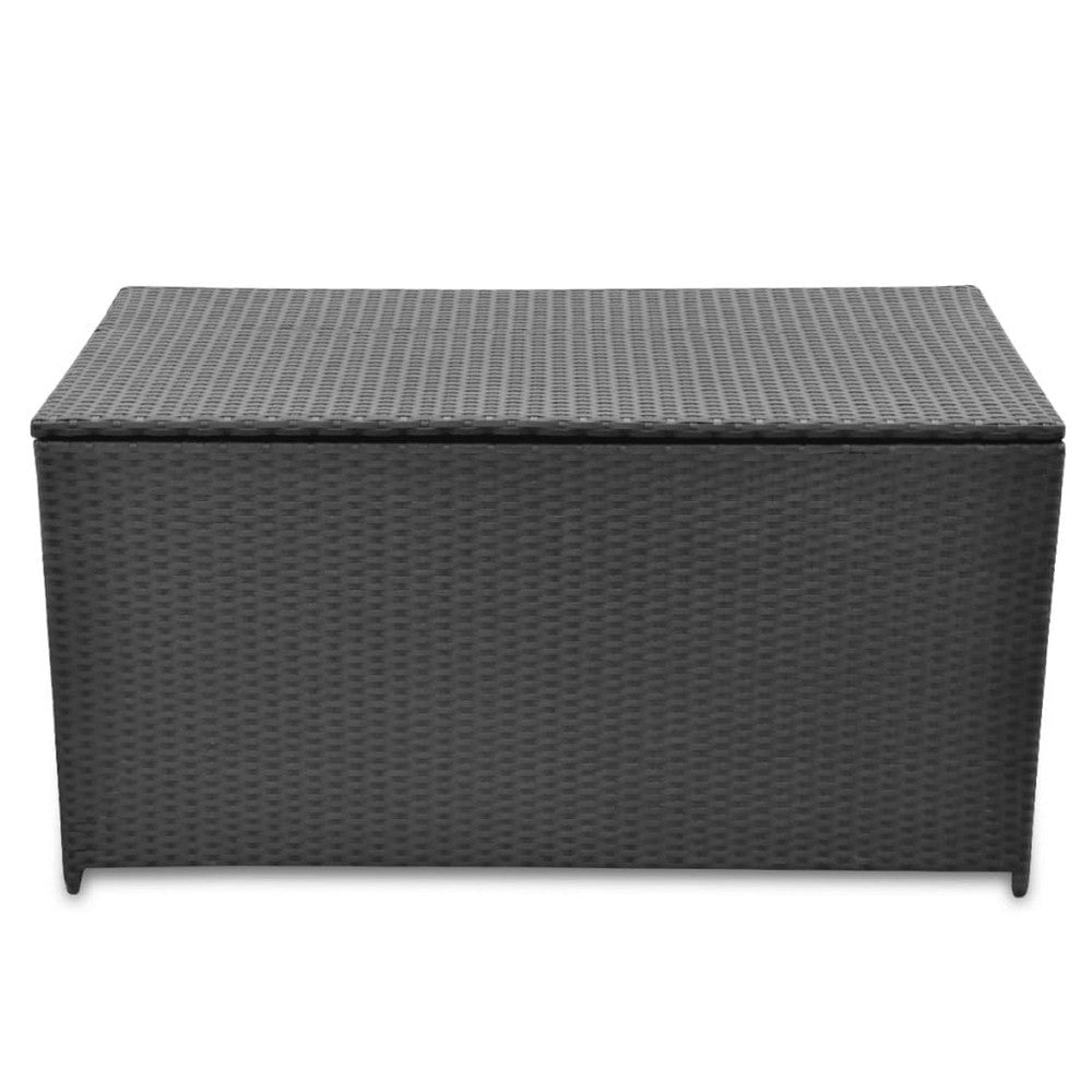 Outdoor Poolside Storage Chest | Black Poly Rattan | Gas Lift Lid | 47’’ BM340497