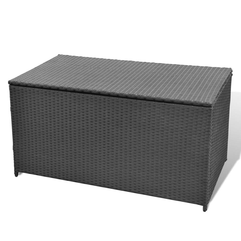 Outdoor Poolside Storage Chest | Black Poly Rattan | Gas Lift Lid | 47’’ BM340497