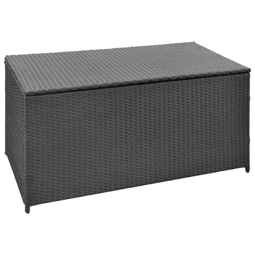 Outdoor Poolside Storage Chest | Black Poly Rattan | Gas Lift Lid | 47"
