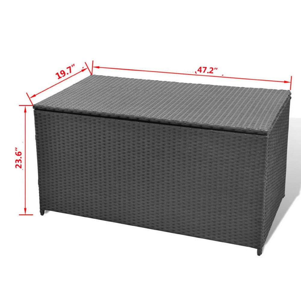 Outdoor Poolside Storage Chest | Black Poly Rattan | Gas Lift Lid | 47’’ BM340497
