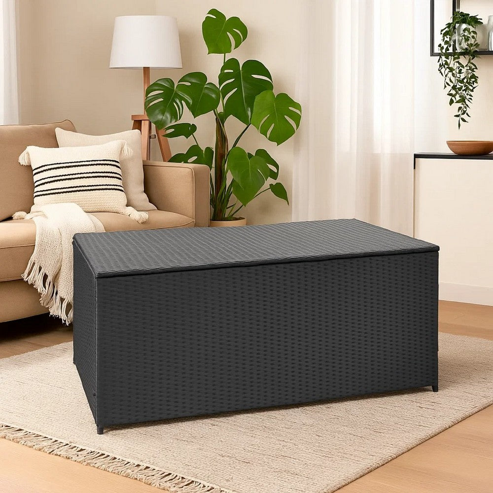 Outdoor Poolside Storage Chest | Black Poly Rattan | Gas Lift Lid | 47"