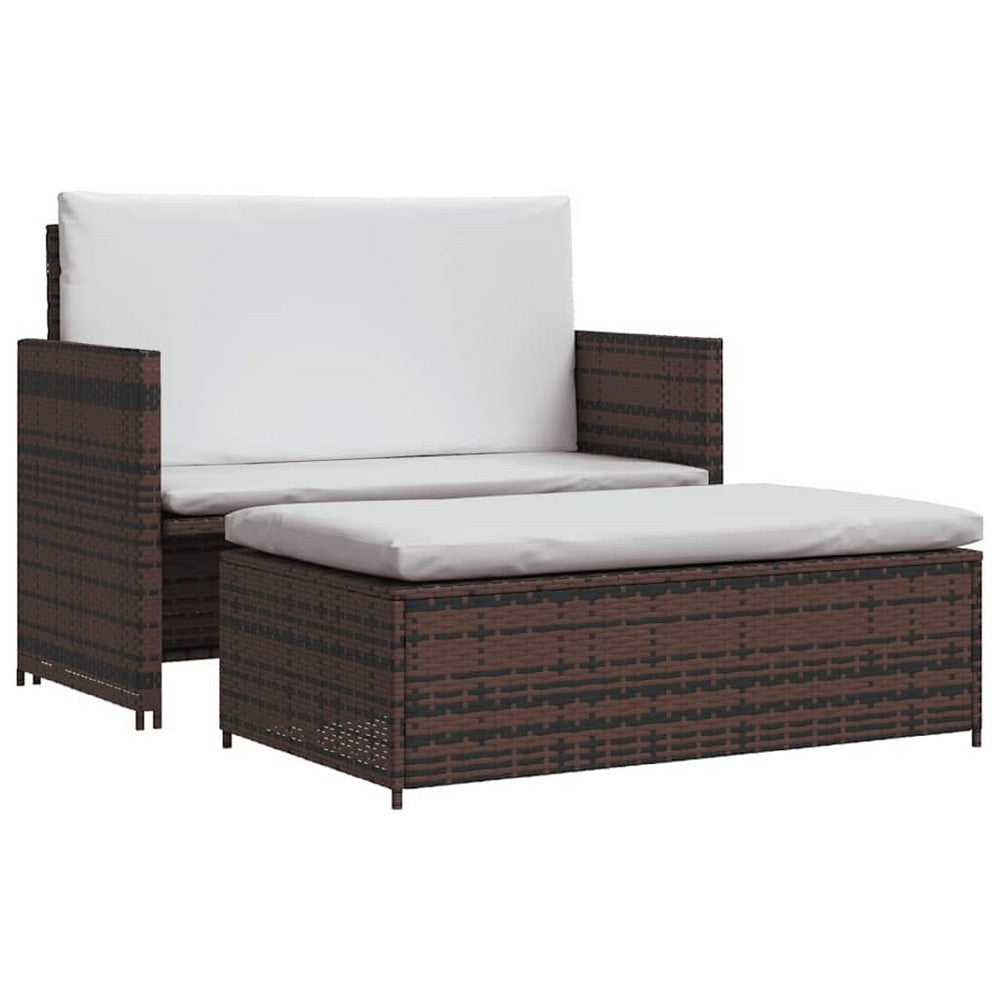Feya Outdoor Sofa | Brown Poly Rattan | White Fabric | Steel | 48"