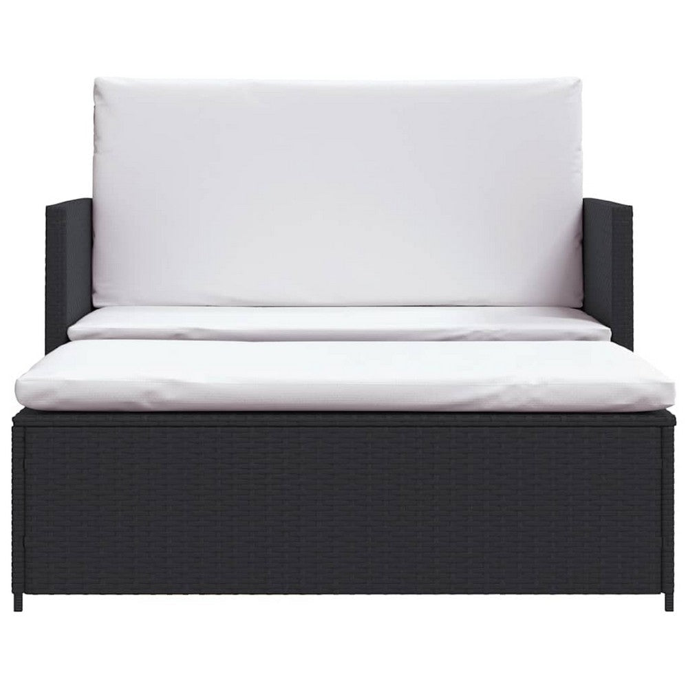 Feya 2pc Outdoor Sofa and Ottoman Set Black Poly Rattan White Cushions Steel BM340500