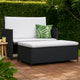 Feya 2pc Outdoor Sofa and Ottoman Set, Black Poly Rattan, White Cushions, Steel