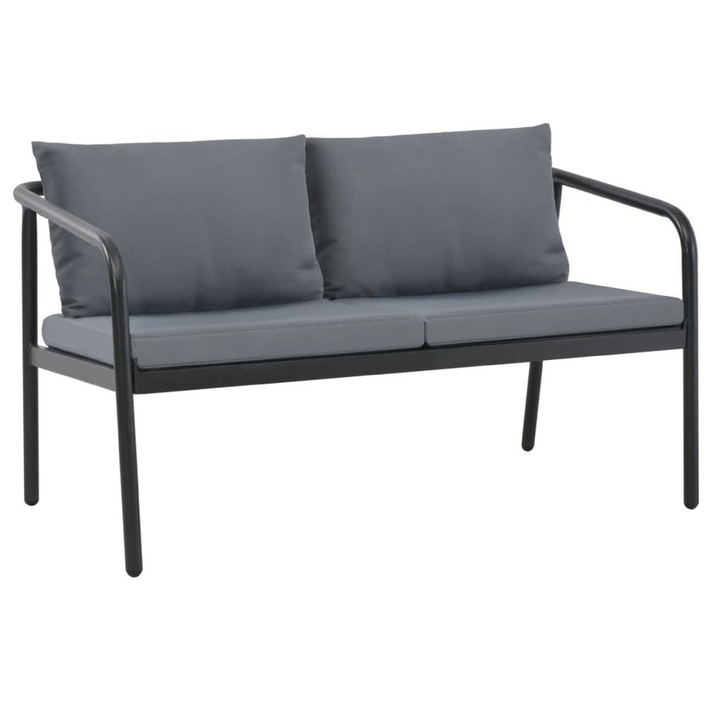 Outdoor Sofa | Dark Gray Polyester Cushions Black | Aluminium 48"