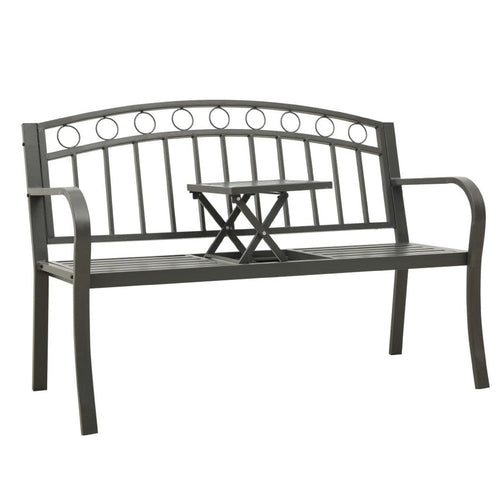 Garden Bench | Gray Powder-Coated Steel | Central Table | 49"